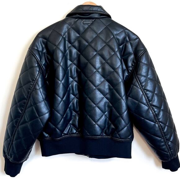 Rebecca Minkoff Women Bomber Jacket Medium Black Quilted Vegan Faux Leather Goth - Picture 2 of 15
